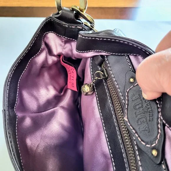 Vintage Juicy Couture Cocoa Lamb Leather Heavy Hardware Shoulder Bag - Picture 11 of 15